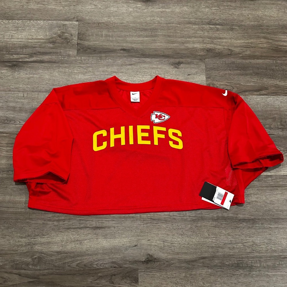 Nike Kansas City Chiefs Cropped Mesh Football Jersey Red Women's L Oversized - Picture 3 of 9